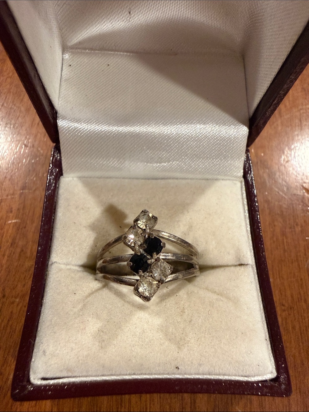 Vintage adjustable Multi-Band Ring with Black Center Stones and Clear Accents